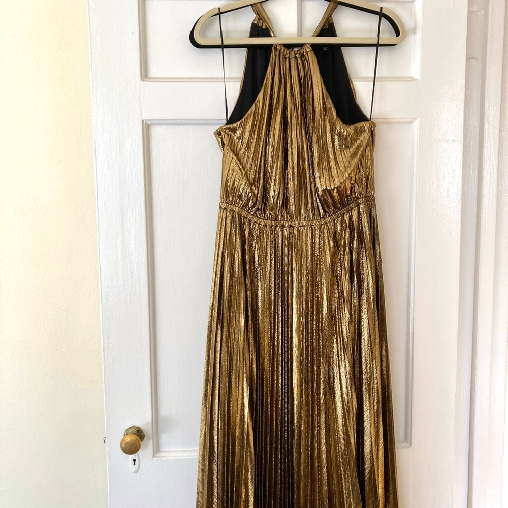 Burnished gold pleated party dress